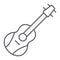 Guitar thin line icon, melody and play, music instrument sign, vector graphics, a linear pattern on a white background.