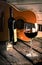 Guitar and Wine on a wooden table romantic dinner