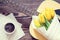 Guitar, yellow tulips, cup of coffee, musical page