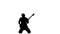 Guitarist kneel while playing a musical instrument. Silhouette. Slow motion