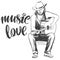 Guitarist plays guitar, love music, calligraphy text hand drawn vector illustration realistic sketch