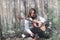 Guitarist in the woods at a picnic. A musician with an acoustic