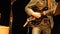 Guitarists hands playing black electric guitar - NPR`s Mountain Stage