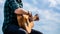 Guitars acoustic. Male musician playing guitar, music instrument. Man`s hands playing acoustic guitar, close up