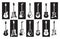 Guitars. Black and white electric and acoustic rock guitars of different types. Vector minimalist isolated set