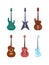 Guitars colored set. String instruments acoustic jumbo dreadnought deck form retro and modern equipment for blues jazz