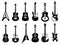 Guitars silhouette. Black electric and acoustic music instrument, rock jazz guitar silhouette, music band guitars vector