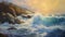 Gulf Of Alaska Waves At Waimea Bay: A Realistic Painting