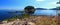 Gulf Islands National Park Landscape Panorama of Georgeson Island from Campbell Point on Mayne Island, British Columbia