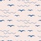 Gull seamless simpe sea theme pattern. Birds seagulls blue background