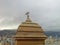 Gull on the steeple tower, seagull in Monaco, Tower on the waterfront of the Prince`s Palace of Monaco