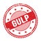 GULP text written on red grungy round stamp