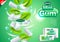 Gum ads. Falling mint leaves and ice cubes vector background