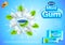Gum ads. Mint leaves and ice cubes explosion vector background