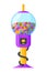 Gumball machine icon. Transparent round glass candy dispenser with colorful bubble gum. Vending machine. Container