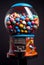 Gumball machine. Transparent round glass candy dispenser with colorful bubble gum.