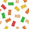 Gummy bears candies hand drawn seamless colorful pattern. Gummy bears candies background.