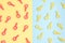 Gummy candies on yellow and blue backgrounds