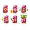 Gummy candy strawberry cartoon character with cute emoticon bring money