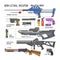 Gun vector military non-lethal weapon or army handgun and electroshok pepper-spray illustration set of shotgun lethal