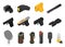 Gun vector military nonlethal weapon grenade-gun army handgun and war automatic firearm with bullet illustration set of