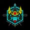 Gundam Head with sacred geometry and neon color, can use for mascot logo, gaming logo, tshirt and more