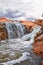 Gunlock Falls State Park Reservoir waterfall views, Utah by St George. 2023 record snowpack spring run off