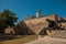 Guns at the entrance. Fortification of Castillo de Jagua castle. Old fortress in Cuba. Cienfuegos.