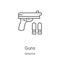 guns icon vector from detective collection. Thin line guns outline icon vector illustration. Linear symbol for use on web and