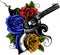 Guns and rose flowers drawn in tattoo style. Vector illustration.