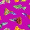 Guppy aquarium fish seamless pattern on a bright pink background,