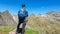 Gurglitzen - Hiker man with panoramic view of unique mountain ridge Boese Nase in Ankogel Group, Carinthia, Austria