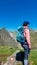 Gurglitzen - Hiker woman with panoramic view of unique mountain ridge Boese Nase in Ankogel Group, Carinthia, Austria