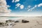 Gurteen bay and beach, near Roundstone town, county Galway, Ireland, warm sunny day, cloudy sky. Beautiful Irish landscape, with