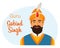 Guru Gobind Singh is the last Sikh guru, the hero of India. Illustration, poster vector
