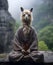 Guru llama sitting in meditation pose on Macchu Picchu, AI-generated illustration