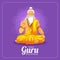 Guru purnima vector greeting card with meditating hermit