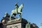 Gustav II Adolf statue at Gustaf Adolfs Torg town square at Stockholm, Sweden in late afternoon sun