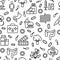 Gut flora seamless pattern with thin line icons: gut, bacteria, obesity, stomach, infection, depression, medicine. Vector