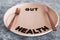 Gut health text on dining plate with fork and knife, healthy nutrition and research about the microbiome