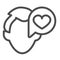 Guy, dialogue pop up window with heart, head, haircut line icon, date concept, talk vector sign on white background