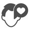 Guy, dialogue pop up window with heart, head, haircut solid icon, date concept, talk vector sign on white background