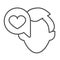 Guy, dialogue pop up window with heart, head, haircut thin line icon, date concept, talk vector sign on white background