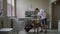 Guy with a dog at a reception in a veterinary clinic