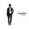 Guy. Fashion. Silhouette of a guy. The guy in a classic suit and bow tie