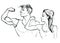 Guy and girl fitness athletes. Young people show their physique.Ink drawing.