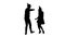 Guy and the girl in hats dancing at a party to the birthday. White background. Silhouette