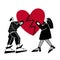 A guy and a girl are holding a broken heart. Modern vector illustration. Design for Valentine`s day