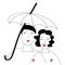 A guy and a girl in love hide under an umbrella