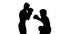 Guy with a girl preparing for a kickboxing competition. Silhouette. White background